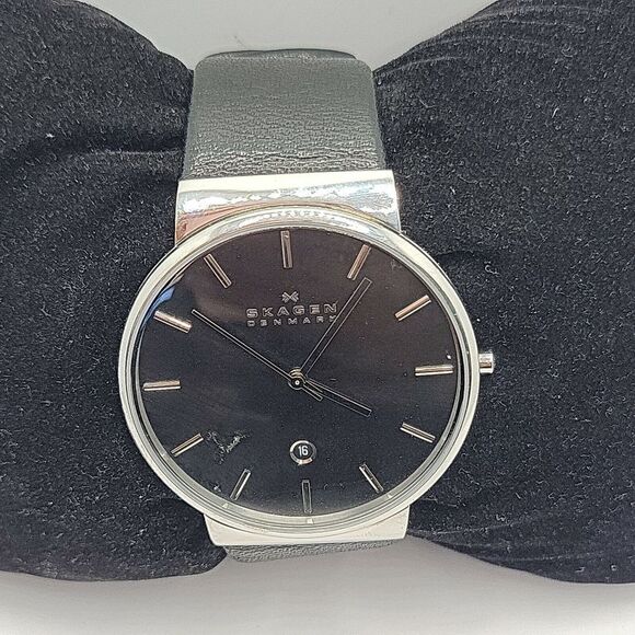 Skagen Ancher SKW6104 Men\'s Black Leather Analog Dial Quartz Wrist Watch AM578 main image 7